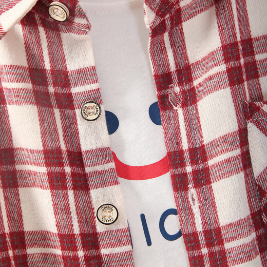 October Mommy (octmami) 2-piece children's shirt long-sleeved white T-shirt boys and girls infant children's clothing plaid jacket burgundy 110