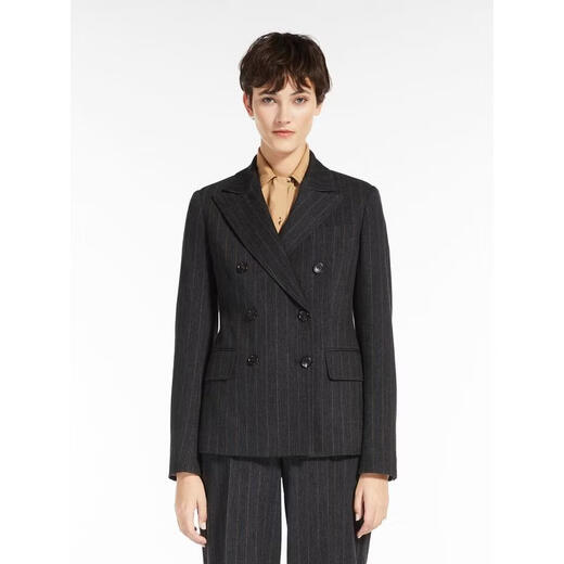 MAX MARA女士西装保暖合身条纹通勤职场外套简约 灰色 均码 |IT-40