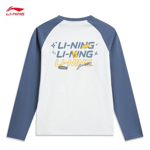 Li Ning Spring Boys' Tops 2026 New Youth Trend Raglan Long Sleeve Children's Round Neck Pullover Children's Clothing White/Gray Indigo/Gray Indigo 165 cm