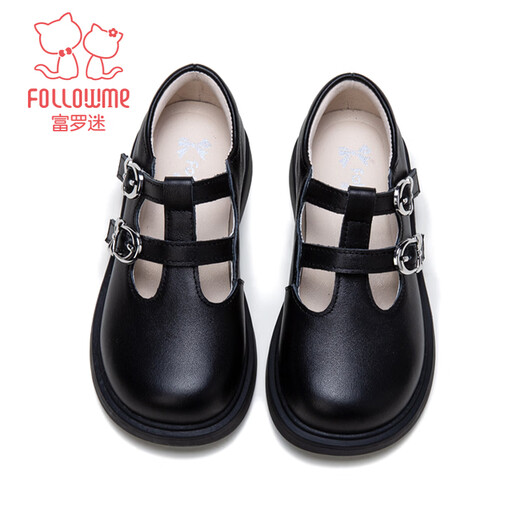 Fuluo Mi Girls' Leather Shoes 26 Spring New British Style Campus Performance Genuine Leather Children's Soft Soled Lightweight Shoes Black 26