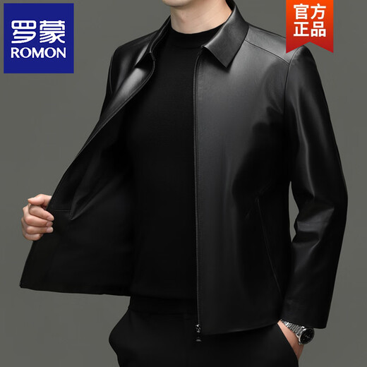 ROMON Leather Men's 2025 Spring and Autumn New Jacket Middle-aged Dad Lapel Haining Sheepskin Business Jacket Black L