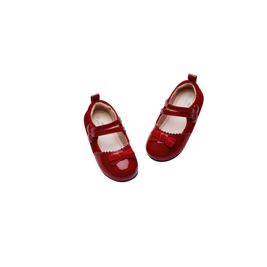 DAVE&BELLA children's leather shoes 2026 spring new non-slip girls' shoes female baby performance shoes children's New Year princess shoes red ready stock 27