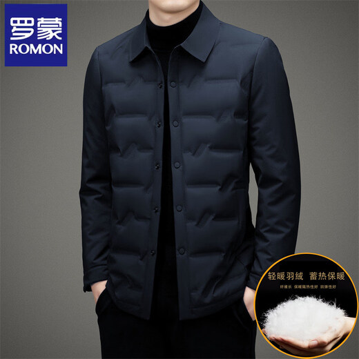 罗蒙（ROMON）2025秋冬季新款保暖轻薄羽绒服男士商务休闲翻领冬装外套男潮 黑色 M （推荐100-120斤左右）