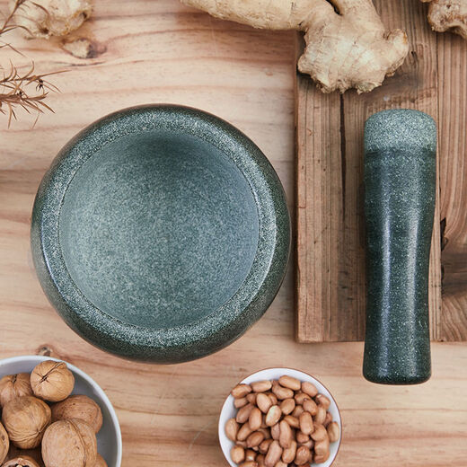 Fantasy bluestone garlic mortar, kitchen garlic masher, garlic masher, medicine jar, garlic peeler, food grinder, small diameter 14CM, comes with anti-splash lid