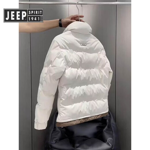 JEEP SPIRIT吉普冬季新款男士立领羽绒服短款加厚保暖鸭绒外套时尚休闲百搭 米白色 M 建议体重100-120斤