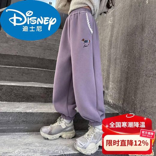 Disney Girls' Velvet Pants Winter New Children's Autumn and Winter Style Thickened Casual Sports Pants Big Children's Lamb Velvet Sweatpants Cotton Jacket Gray 120