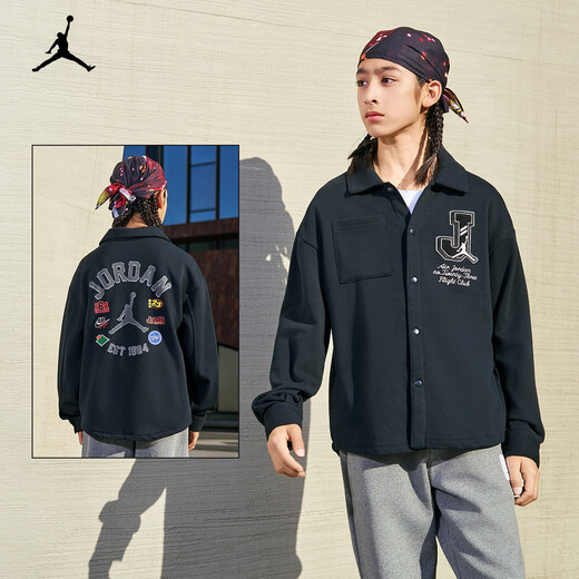 NIKE JORDAN Nike AJ children's shirt 2025 spring new comfortable terry children's long-sleeved shirt black 130/64(7)