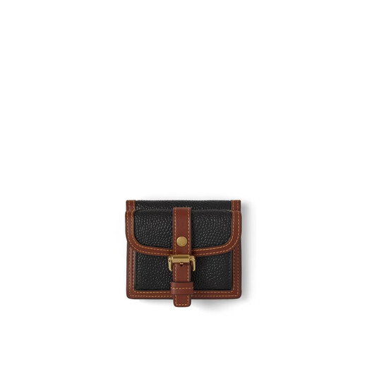 MULBERRY Gift/Roxanne Multi-Card Slot Wallet Card Holder Black and Cognac Brown