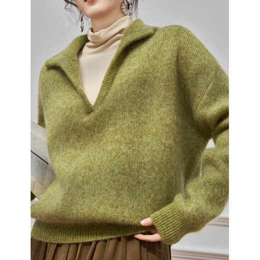 Demana sheep wool winter lazy lapel soft stretch sweater loose slimming small knitted sweater for women with high quality