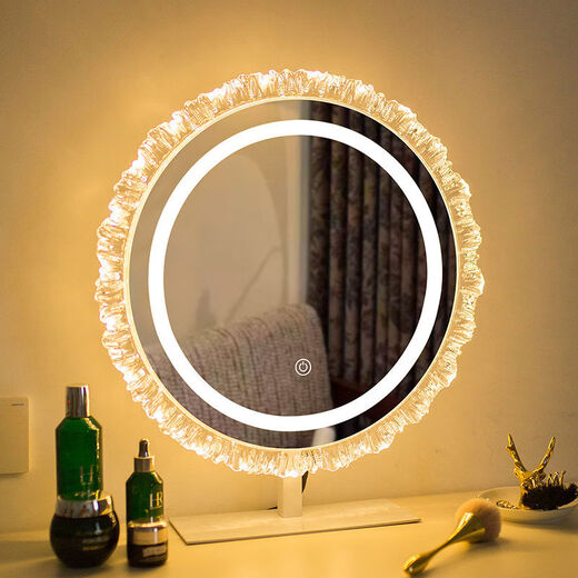 Makeup mirror, illuminated desktop desktop make-up mirror, LED light, bedroom make-up table, acrylic smart rotating beauty mirror, medium-sized acrylic sunglasses, rotatable white plug-in style