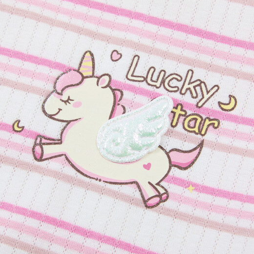 Piggy Banner (PEPCO) children's clothing 2026 new summer style small and medium-sized girls pink and white striped T-shirt combed cotton round neck short-sleeved sweater pink strips 110