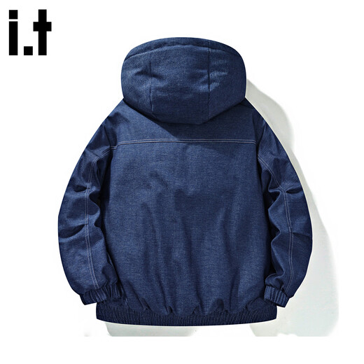 CHOCOOLATE it American trendy brand casual hooded cotton coat for men in winter plus velvet thickened loose warm casual versatile cotton jacket denim blue M recommended 90-110Jin Jin equals 0.5 kg