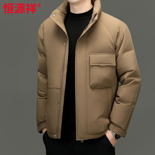 Hengyuanxiang 2026 новый зимний мужской короткий пуховик с воротником-стойкой в ​​деловом стиле, повседневный, теплый и удобный, черный M