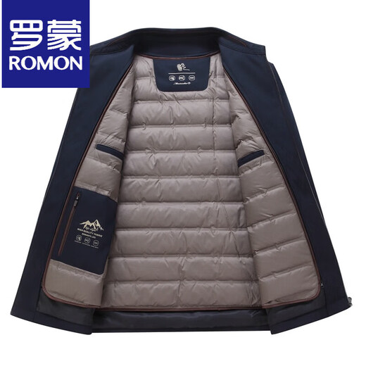 ROMON Мужская зимняя теплая куртка на гусином пуху Мужская теплая куртка-пуховик со съемной подкладкой для среднего и пожилого возраста Мужская легкая деловая куртка 23866 Темно-синий M 170