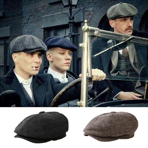 Aoyan Lai Razor Hat Peaky Blinders Beret Men's Octagonal Hat Winter Painter Hat Newsboy Autumn and Winter Woolen Beanie Hat Shelby--Black Elasticity Adjustment M Standard Code (54-58c)