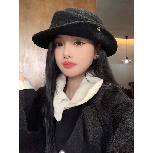 Zhunwu Qianjin top hat women's hat autumn and winter 2026 new woolen fisherman hat felt hat basin hat winter hat Hepburn style elegant French Qianjin style curled black top hat