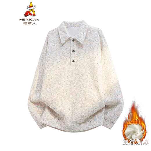 Scarecrow Colorful POLO Collar Sweatshirt Men's Autumn and Winter New Trendy Brand Couple Plus Velvet Inner Bottoming Top Colorful WY10189 M