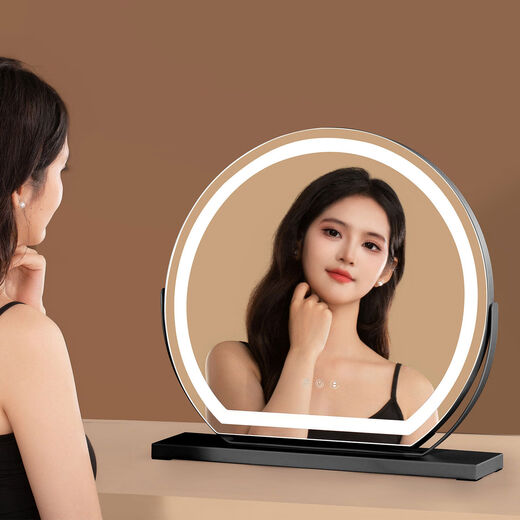 Desktop makeup mirror LED with light fill light charging makeup table rotating dormitory smart girl heart ins style white diameter 40CM plug-in model