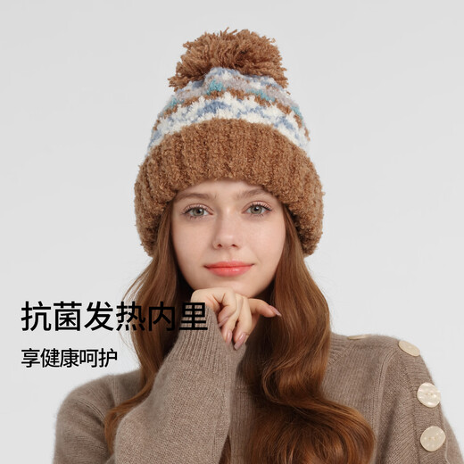 Kenmont alpaca terry jacquard knitted hat for women in autumn and winter to prevent cold and warm wool ball ear protection beanie 9442