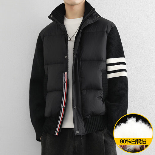 KBXNG Jinba New Year's New Thin Stand Collar Men's Down Jacket Winter Trendy Brand Handsome Knitted Splicing Warm Thickened Jacket Apricot M 125Jin Jin is equal to 0.5 kg within