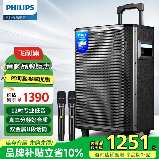 Philips Square Dance Audio outdoor stage high-power mobile portable trolley commercial conference speaker wireless Bluetooth high volume karaoke amplification with dual microphone SD170MAX 12-inch bass + dual microphone