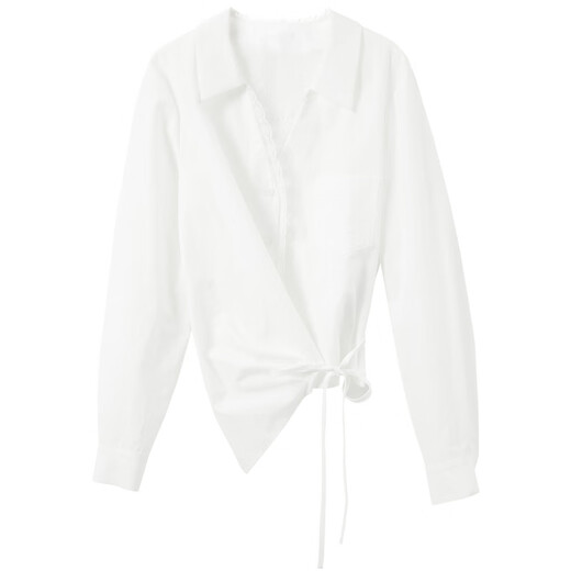Sancai 2026 spring new lace splicing shirt deconstructed strappy shirt design for women Pearl White S 155/80A