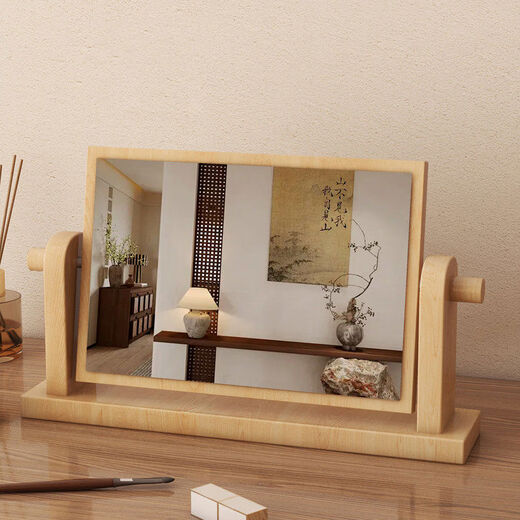 Desktop makeup mirror desktop makeup large round mirror dormitory bedroom portable princess mirror simple solid wood makeup table mirror walnut color small size 20cm-solid wood mirror