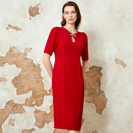 EITIE dignified and elegant water drop collar banquet evening dress 2026 spring new temperament Qiji red dress 8177803 Pompeii Red 61 S (155)