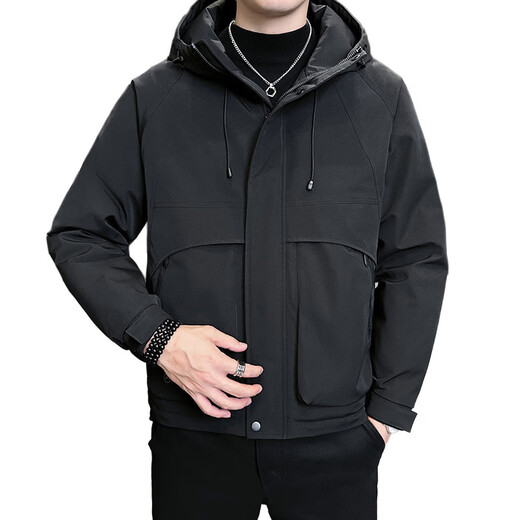 Jeanswest Jeanswest Men's Workwear Hooded Warm Cotton Jacket Winter New Product Fashionable Men's Cotton Jacket LR Black 2010 M 165/84A