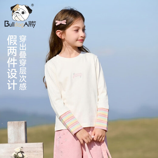 CHANZUIGOU children's clothing girls dopamine fake two-piece letter T-shirt 2026 spring new style versatile tops for women