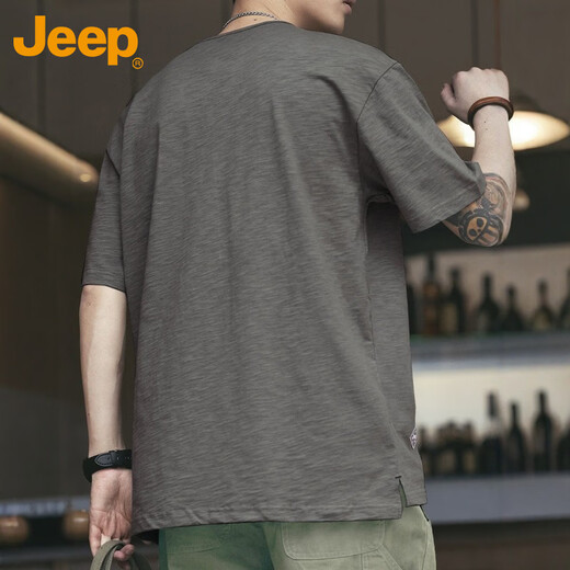 JEEP Jeep short-sleeved T-shirt men's summer retro bamboo trendy brand Henry collar bottoming shirt men's dark gray 4XL