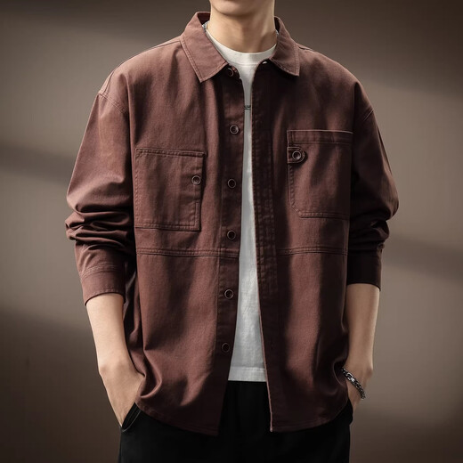 Precious color high-end American retro trendy brand work shirt men's spring and autumn trendy brand loose Ami khaki jacket men's coat