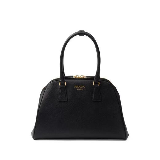 PRADA women's handbag double zipper closure main compartment built-in zipper bag top handle design black black TU