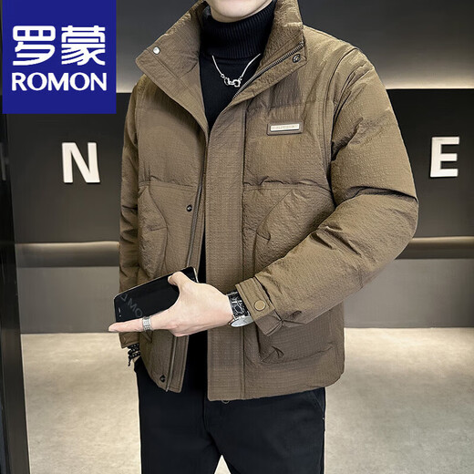 ROMON холодостойкий пуховик для мужчин зимой утолщенный 2025 новый стиль новая ткань легкая и короткая куртка с воротником-стойкой кофейного цвета M