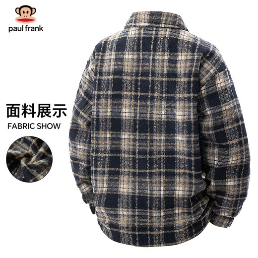Big mouth monkey (paul frank) plaid woolen jacket men's autumn and winter new loose thickened warm casual lapel shirt style jacket