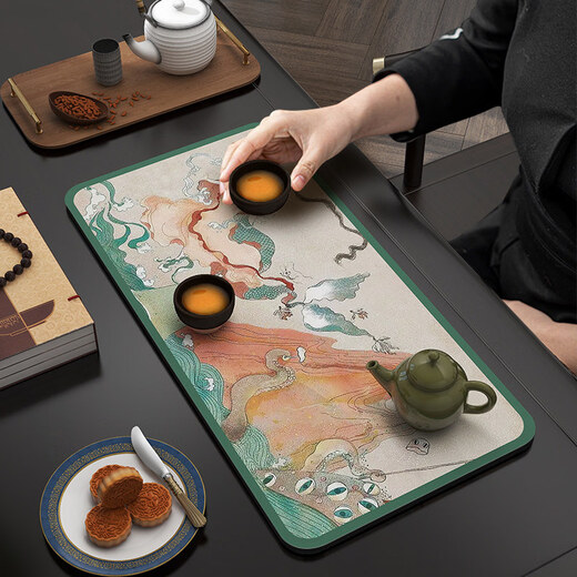 TIMECARE tea towel large thickened tea mat tea towel teacup tea mat absorbent tea towel painted Zen tea cloth special tea tablecloth wipe flat boat 60x27cm technical leather quickly absorbs water