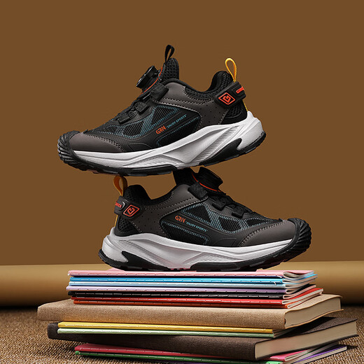 Guirenniao 2026 Spring New Children's Double Mesh Wear-Resistant Sports Casual Shoes for Boys and Girls Student Running Shoes Black (Double Mesh) Size 31 Inner Length 19.8/Foot Length 18.8