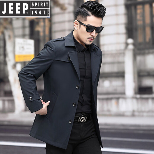 JEEP SPIRIT男士风衣2026新款春秋中长款外套男装夹克薄款上衣商务休闲爸爸装 卡其色 M 170
