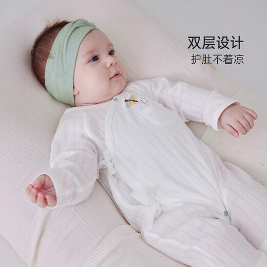 Babylove newborn jumpsuit spring and summer pure cotton soft newborn baby lace-up jacquard breathable crawler suit snow mountain white 52cm