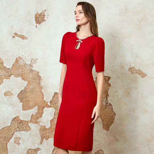 EITIE dignified and elegant water drop collar banquet evening dress 2026 spring new temperament Qiji red dress 8177803 Pompeii Red 61 S (155)