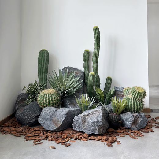 Irregular PU fake stone foam sculpture rockery shopping mall landscaping shooting window hotel green plant landscape stone ornaments yellow 4