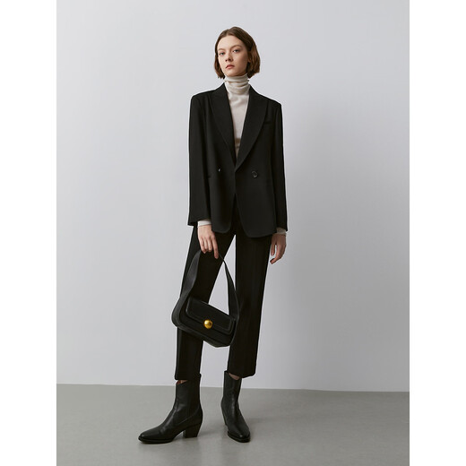 Langzi French wool commuter professional suit jacket new black short suit formal temperament winter new style black 3 M