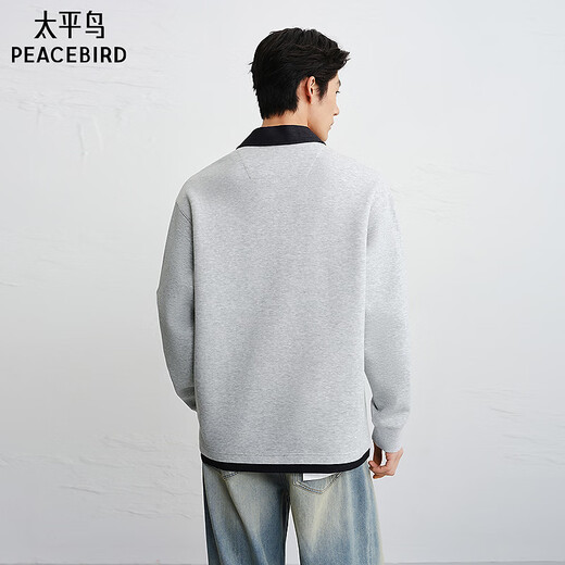 PEACEBIRD Men's Shopping Mall Sweatshirt 26 Spring New Contrast Color Lapel Top B1CRG1228 Alloy Gray 1 3XL