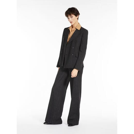 MAX MARA女士西装保暖合身条纹通勤职场外套简约 灰色 均码 |IT-40