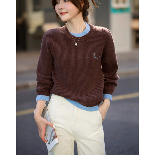 Mt Haiyan Keluli winter retro style contrast collar sweater comfortable lazy design sweater women's top