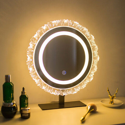 Makeup mirror, illuminated desktop desktop make-up mirror, LED light, bedroom make-up table, acrylic smart rotating beauty mirror, medium-sized acrylic sunglasses, rotatable white plug-in style