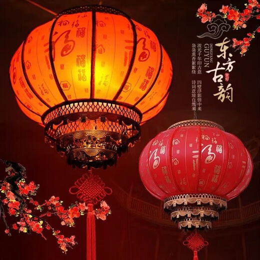 Xushansi LED light-emitting traditional New Year red hanging lantern outdoor balcony housewarming waterproof customized sheepskin lantern Cool Pear Latest plug-in model Free LED light + 2 meters light cord + Chinese knot Round 60# (diameter 60cm) embroidered peony High quality double layer one pack