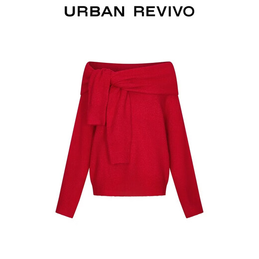 UR2026 Spring New Women's Trendy Red Strap One-Neck Sweater UWJ960024 Big Red XS