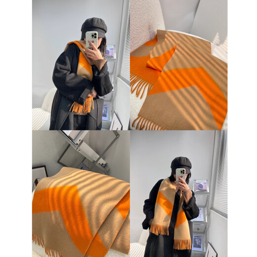 Hermès Herringbone Cashmere Scarf Unisex New Year Gift for Men and Women Camel H259065S-01