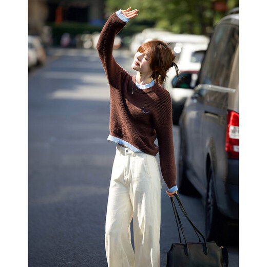 Mt Haiyan Keluli winter retro style contrast collar sweater comfortable lazy design sweater women's top